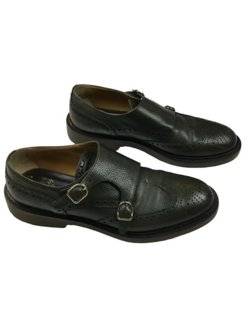 Doucal’s Brougue Double Monk Strap WingTip Dress Shoe Pebbled Leather Size 11